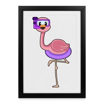 Flamingo Diver Snorkel Plongée - Affiche encadrée (27 × 37 cm) - noir - Devant