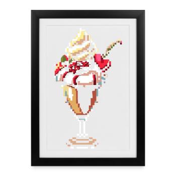 Ice cream sundae pixel graphic - Framed poster (27 × 37 cm) - black - Front