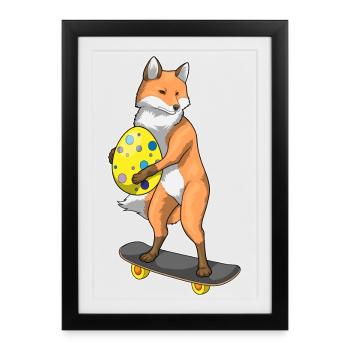 Fox Easter Skateboard - Affiche encadrée (27 × 37 cm) - noir - Devant