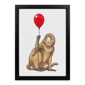Affe Luftballon - Gerahmtes Poster (27 × 37 cm) - Schwarz - Vorne