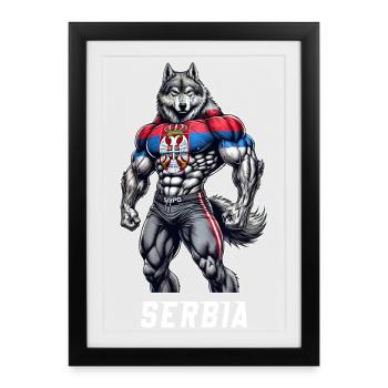 Serbia Wolf Bodybuilding Design - Affiche encadrée (27 × 37 cm) - noir - Devant