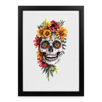T Shirt Design Candy Skull - Affiche encadrée (27 × 37 cm) - noir - Devant