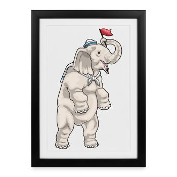 Éléphant Marin Chapeau de Marin - Affiche encadrée (27 × 37 cm) - noir - Devant