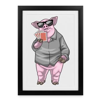 Pig Poker Cartes de poker - Affiche encadrée (27 × 37 cm) - noir - Devant