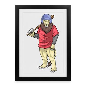 Lion Baseball Batte de Baseball - Affiche encadrée (27 × 37 cm) - noir - Devant