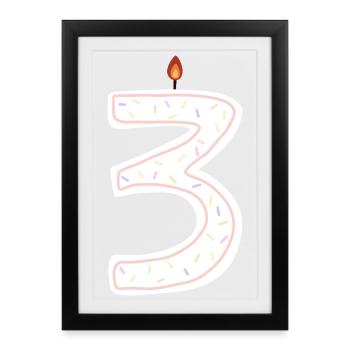 Festive Birthday Candle Number 3 Design - Framed poster (27 × 37 cm) - black - Front