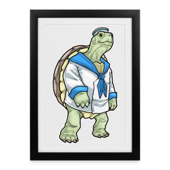 tortue marin casquette de marin - Affiche encadrée (27 × 37 cm) - noir - Devant
