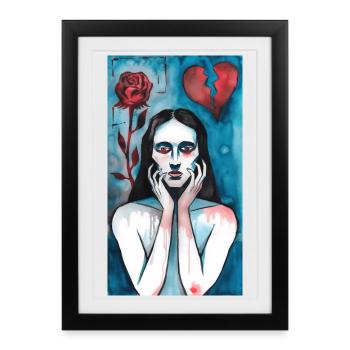Amour brisé, dame en deuil - Affiche encadrée (27 × 37 cm) - noir - Devant