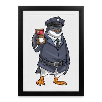 Pingouin Policier Police Tag Police - Affiche encadrée (27 × 37 cm) - noir - Devant