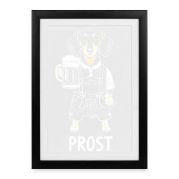teckel santé bière bavière costume traditionnel chien drôle - Affiche encadrée (27 × 37 cm) - noir - Devant