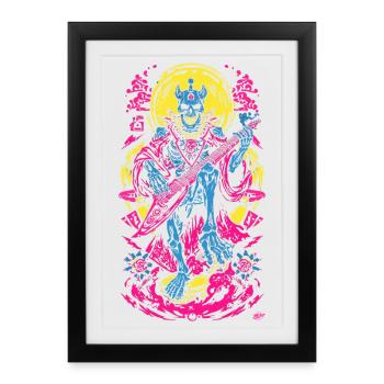 Neon Skeleton Guitariste - Affiche encadrée (27 × 37 cm) - noir - Devant