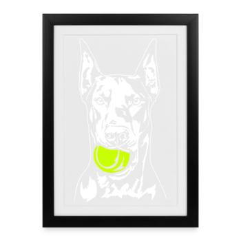 Doberman Ball Ball Junkie Dogs Wilsigns - Affiche encadrée (27 × 37 cm) - noir - Devant