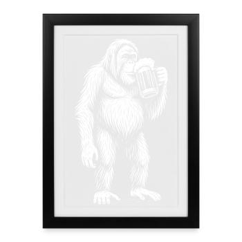Silhouette de singe en chope de bière - Affiche encadrée (27 × 37 cm) - noir - Devant