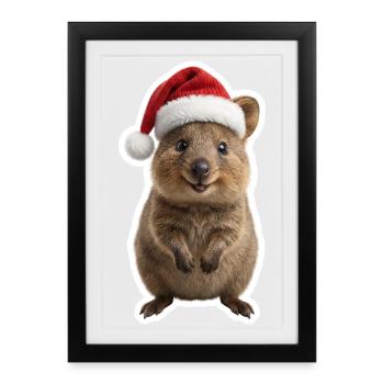 Quokka souriant avec chapeau de Noël - Affiche encadrée (27 × 37 cm) - noir - Devant