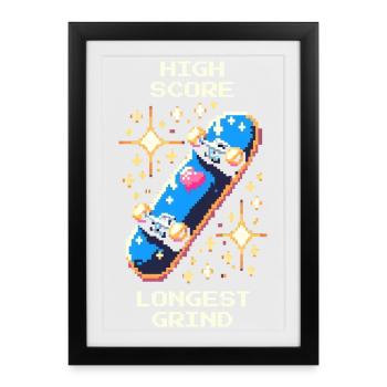 High Score Longest Grind | Skateboarding - Framed poster (27 × 37 cm) - black - Front