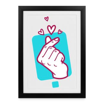 Kpop Doigt coréen en forme de cœur mignon Coréen Pop Amour - Affiche encadrée (27 × 37 cm) - noir - Devant