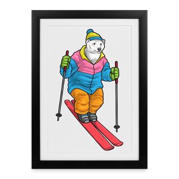 Skieurs d’ours polaires Sports d’hiver - Affiche encadrée (27 × 37 cm) - noir - Devant