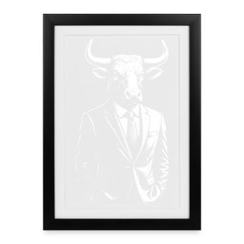 Bull in a Suit: Bold Monochrome Emblem - Framed poster (27 × 37 cm) - black - Front