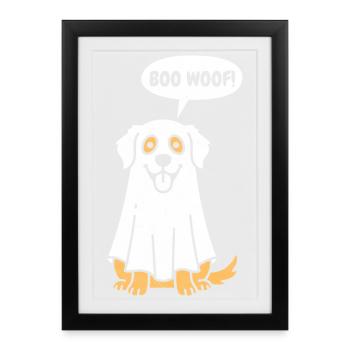 Golden Retriever Boo Woof - Funny Halloween Dog - Framed poster (27 × 37 cm) - black - Front