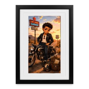 Steven Biker Moto Road 66 Vintage - Kek-Ina - Affiche encadrée (27 × 37 cm) - noir - Devant