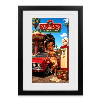 Gloria Pinup Station Service Cerise 50s - Kek-Ina - Affiche encadrée (27 × 37 cm) - noir - Devant