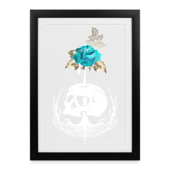 Gothic Wicca Goth Okkult Skullmystic Blumen - Gerahmtes Poster (27 × 37 cm) - Schwarz - Vorne