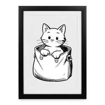 Illustration du chaton dans une bourse - Affiche encadrée (27 × 37 cm) - noir - Devant