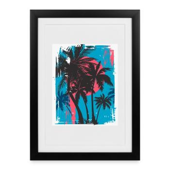 Palm trees in neon sunset - Framed poster (27 × 37 cm) - black - Front