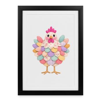 Cute Patchwork Hen Rustic Style - Framed poster (27 × 37 cm) - black - Front