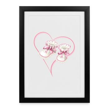Coeur de bébé avec chaussures de bébé rose pour filles - Affiche encadrée (27 × 37 cm) - noir - Devant