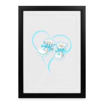 Coeur bleu avec chaussures pour bébé pour garçons - Affiche encadrée (27 × 37 cm) - noir - Devant