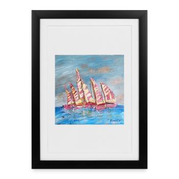 Farbige Segelregatten - Gerahmtes Poster (27 × 37 cm) - Schwarz - Vorne