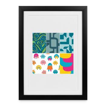 Motif de créature abstrait et ludique vibrant - Affiche encadrée (27 × 37 cm) - noir - Devant
