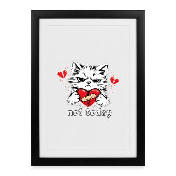 « Chat sinistre avec un bandage en forme de cœur » - Affiche encadrée (27 × 37 cm) - noir - Devant