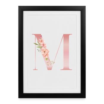 M fleurs roses pastel - Affiche encadrée (27 × 37 cm) - noir - Devant