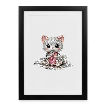 Chat Diamant avec Gemme Rose - Affiche encadrée (27 × 37 cm) - noir - Devant