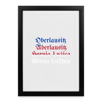Haute-Lusace avec drapeau sorabe bleu-rouge-blanc - Affiche encadrée (27 × 37 cm) - noir - Devant