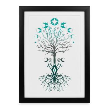 Yggdrasil Moontree Arbre de vie nordique - Affiche encadrée (27 × 37 cm) - noir - Devant
