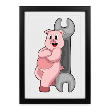 Pig Mechanic Wrench Workshop - Framed poster (27 × 37 cm) - black - Front
