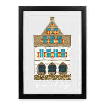 Werne a. d. Lippe, hôtel de ville historique - Affiche encadrée (27 × 37 cm) - noir - Devant