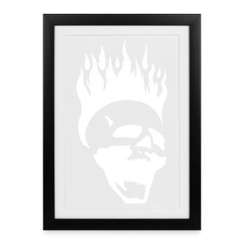 Crâne hurlant enflammé (blanc) - Affiche encadrée (27 × 37 cm) - noir - Devant