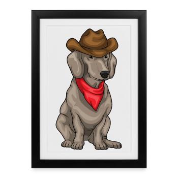 Dachshund Cowboy Cowboyhut - Gerahmtes Poster (27 × 37 cm) - Schwarz - Vorne