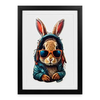lapin lunette - Affiche encadrée (27 × 37 cm) - noir - Devant