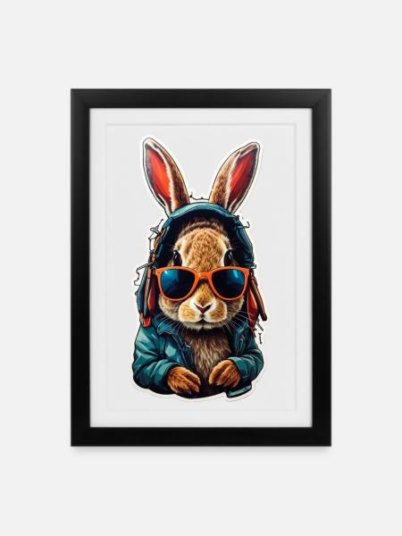 lapin lunette - Affiche encadrée (27 × 37 cm) - noir