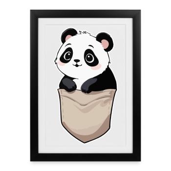 Panda mignon dans la poche - Affiche encadrée (27 × 37 cm) - noir - Devant
