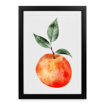 Pêche rougeoyante avec illustration de feuilles - Affiche encadrée (27 × 37 cm) - noir - Devant