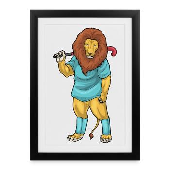 Löwe Feldhockey Hockeyschläger - Gerahmtes Poster (27 × 37 cm) - Schwarz - Vorne