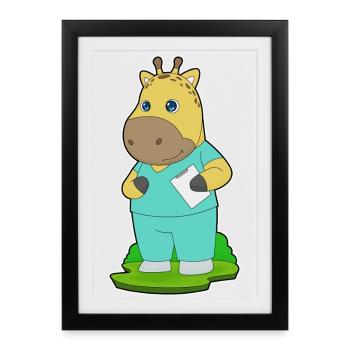 Giraffe Nurse - Framed poster (27 × 37 cm) - black - Front