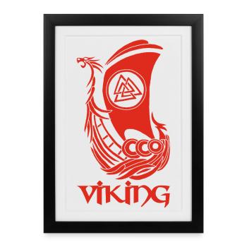 Bateau viking rouge - Affiche encadrée (27 × 37 cm) - noir - Devant