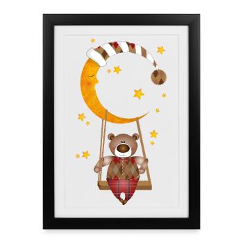 Teddy rocks sur la lune – doux motif de bonne nuit - Affiche encadrée (27 × 37 cm) - noir - Devant